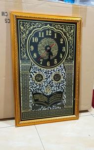 Jam bingkai/frame/figura/lukisan kaligrafi arab 60x40 Emas