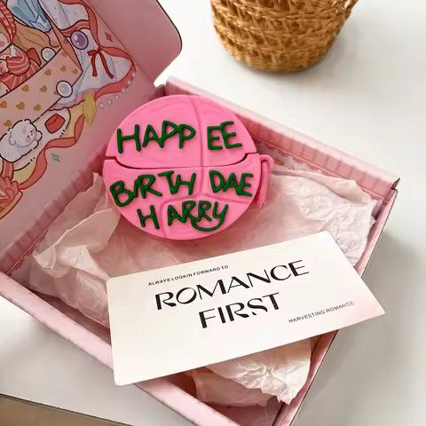 For Huawei Free Clip Earphone Case 3D Pink Birthday Cake Silicone Cartoon Headphone Box With Pendant