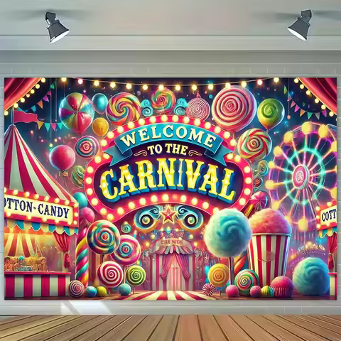 1 piece, Carnival Welcome Poster - Bright Candy and Ferris Wheel Design Photography Background