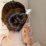 TWINKLE1 Butterfly Hair Stick, Tassels Pearl Hanfu Hair Chopsticks, Vintage Flower Hair Accessories Hanfu Ornament Chinese Style Hairpin Girls/Women