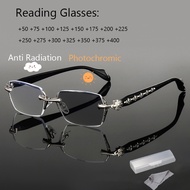 Photochromic Anti Radiation Reading Glasses For Woman Men Frameless Rectangle Farsighted Eyeglasses 