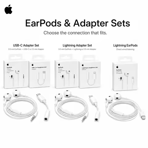 Official Apple EarPods Wired Headphones Lightning USB-C 3.5mm Connector with Mic Remote Adapters for