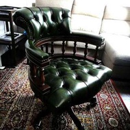 全真皮實木可旋轉升高英式古典電腦椅，大班椅