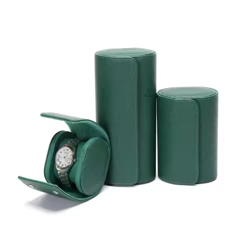 Embers Green Luxury Watch Roll - 1/2/3 Slot Genuine Leather Watch Storage Travel Case for Rolex Pate