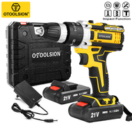 OTOOLSION 21V Impact Cordless Drill 45Nm Electric Screwdriver 25+3 Torque Settings Li-Ion Battery 3/8 Inch Power Tool for DIY