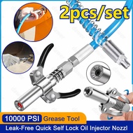 Grease-Gun Hose kit 10000psi Double Handle Grease Quick Self Locking Coupler Nozzle Leak-Free Heavy Duty Quick Self Lock Oil Injector tip Repair Accessorie