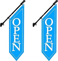 2 Pack OPEN Flag with Pole Kit - Heavy Duty Canvas Open Banner for Business Storefront, 42x12 Inch O