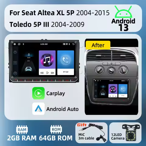 Android Car Multimedia 2 Din Radio Head Unit 9" Screen Carplay for Seat Altea XL 5P 2004-2015 Toledo