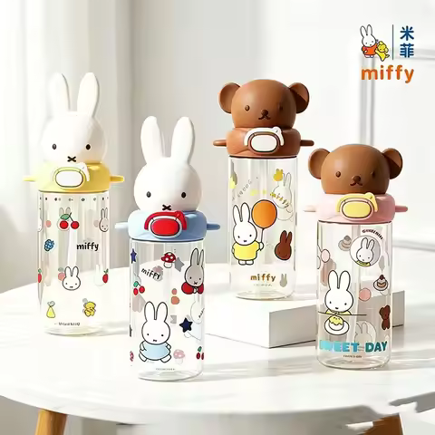 Miffy New Cartoon Cute Plastic Water Cup Miffy with Straw Direct Drinking Personalized Heat-resistan