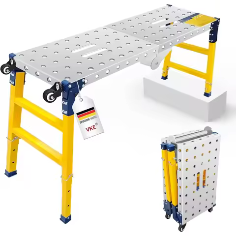 Adjustable Folding Portable Work Platform - VKE Galvanized Steel, Supports 1000 lbs, 47x14 inches, H