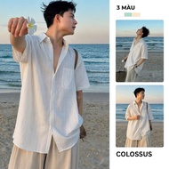 Men's Linen Shirt short sleeve Loose Form - Super Cool Modern Short Sleeve Shirt Colossus A61