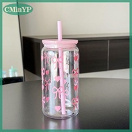 CMinYP Kawaii Water Bottle Aesthetic Tumbler For Ice Coffee Juice Tea Cute Bowknot Plastic Cups With