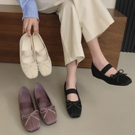 บัลเล่ต์แบน Mary Jane รองเท้าสแควร์หัวผีเสื้อซาติน Silver Fairy รองเท้าส้นสบายรองเท้าสตรี