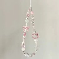 Cute Pink Bowknot Hollow Hello Kitty Phone Chain Keychain Pendant Cartoon Sanrio Phone Case Chain CC