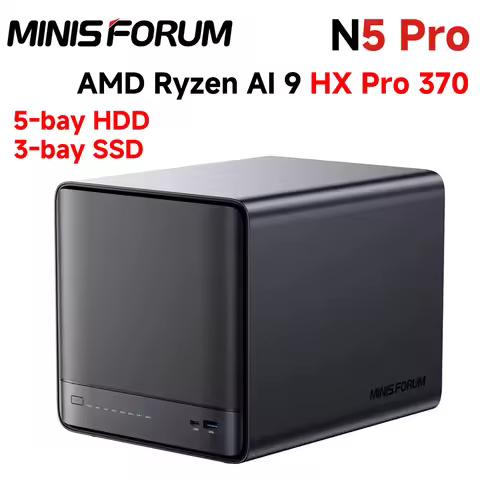 MINISFORUM N5 Pro 5-Bay Desktop AI NAS Ryzen AI 9 HX PRO 370 128GB SSD 10GbE OCullink Network Attach