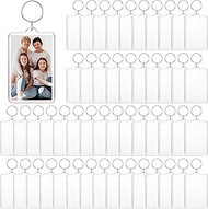50 PCS Photo Insert Keychains, Acrylic Clear Blank Keyrings Picture Frame Keyring with Split Ring fo