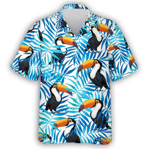 Hip Hop Toucan Birds Graphic Hawaiian Beach Shirt Tropical Bird Aloha Shirts For Men Clothes Fashion