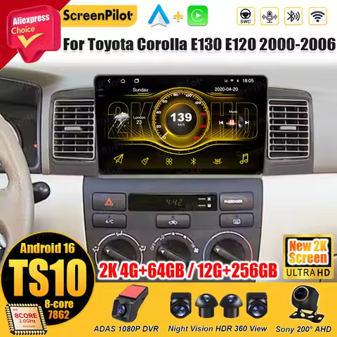 Android 15 for Toyota Corolla E130 E120 2000-2006 Stereo Head Unit Car Radio Multimedia Video Player