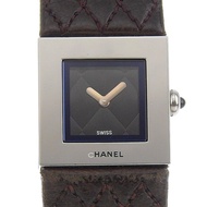 二手 CHANEL Matelasse 手錶 H0116，不鏽鋼，石英機芯，模擬顯示，黑色錶盤，女士款。