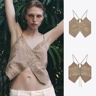 Bohem style beaded brown halter camisole