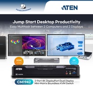 ATEN CM1942 2-Port 4K DisplayPort Dual Display Mini-Matrix Boundless KVM Switch Multitask between 2P
