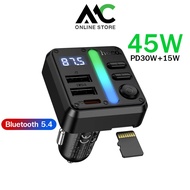 HOCO E89 Car Charger PD30W BT 5.4 FM Transmitter Cable Listen To Music Fast Charging 45W With Light 