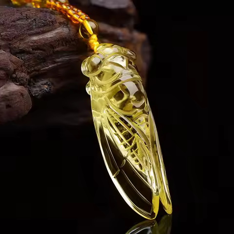 Natural Citrine Hand Carved Cicada Jade Pendant Fashion Boutique Jewelry Men and Women Topaz Necklac
