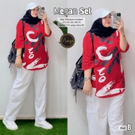 MERAH Df-8 [ ] Oversized Red and White August T-Shirt Set Dirga Megan Oneset T-Shirt and Pants for I