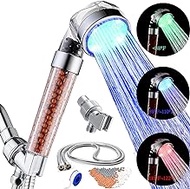 SEANADO LED Shower Head with Temperature Display，Replacement Filter and Shower Bracket，Rainfall 3 Colors Changing High Pressure Spray Filter Showerheads Waterproof Lights for Hard Water Softener