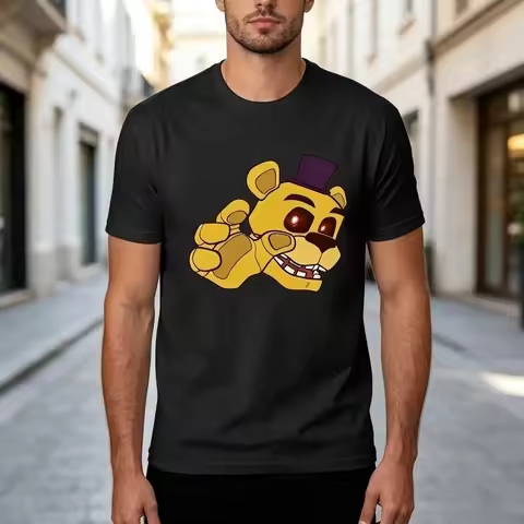 Five Nights At Freddys FNAF Horror Game Graphic Tee Golden Freddy Vibe Check T Shirt Men Women Vinta