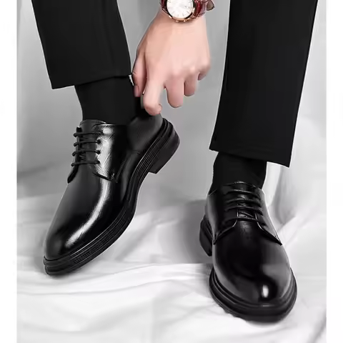 Leather Shoes 6cm/8cm in Men's Business Men's Shoes Casual British Style Wedding Groom's of Increasi
