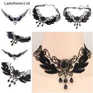 LadyHome1 Kalung Choker Lace Aksen Bunga Mawar Hitam Manik-Manik Untuk