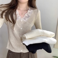 Linki ♥ Korean lace knitted T-shirt V-neck long sleeve women blouse
