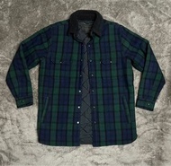 Levis 男款羊毛外套/Oversie寬鬆版型/復古藍綠格紋/Sherpa棉花絨領