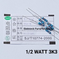 (10 Buah) RESISTOR 1/2 WATT 3K3 OHM RESISTOR 1/2W 3K3 OHM RESISTOR 1/2WATT 3K3 OHM RESISTOR 1/2W 3K3 OHM RESISTOR 1/2W 3K3 OHM RESISTOR 1/2W 33K OHM