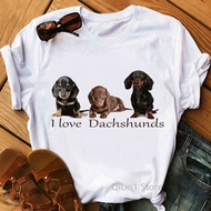 I Love My Dachshund I Love Dachshund Ladies Short-Sleeved T-Shirt Women Top Bottoming Shirt ins