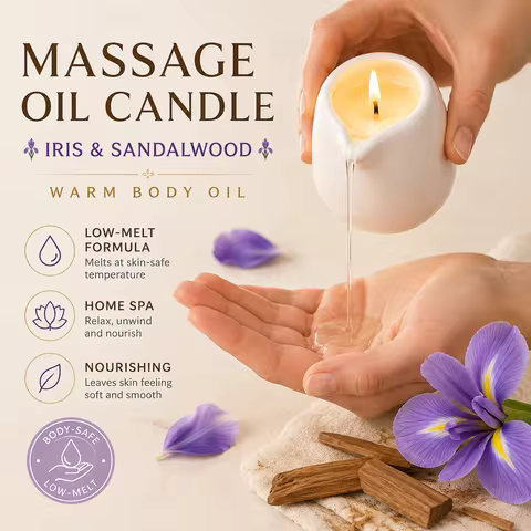 Ceramic Massage Oil Candle Iris and Sandalwood Low Melt Body Massage Candle Warm Oil Skin Nourishing