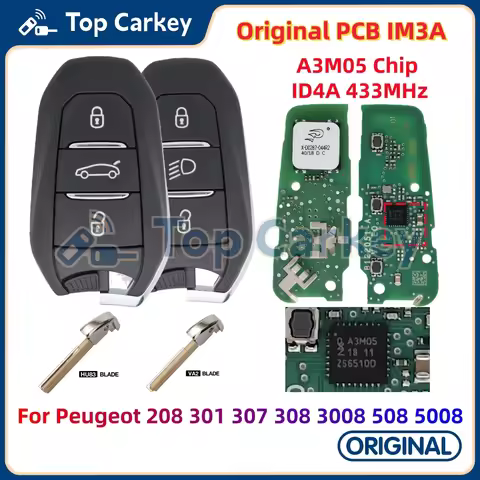 TopCarkey IM3A Original PCB A3M05 Smart Remote Key ID4A Chip 433MHz for Peugeot 208 301 307 308 408 