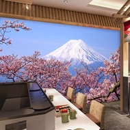 日式富士山櫻花牆布風景壁布電視客廳房間背景牆紙牆布