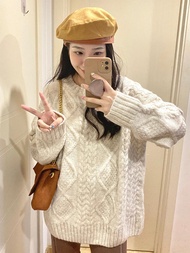 ฤดูใบไม้ร่วง ฤดูหนาว หนาขึ้น สไตล์ขี้เกียจ Retro Mohair Twist หลวม เสื้อแจ๊กเก็ตด้านใน Match สีขาว โ