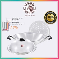 (100% ORIGINAL) ZEBRA STAINLESS STEEL 38CM 5PLY CHINSESE WOK WITH LID AND STEAMER