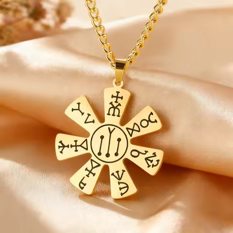 Dawapara Pliska Rosette Necklace for Men Women Medieval Bulgarian Mystic Amulet Witchcraft Jewelry S