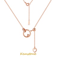 Kemstone S925 Silver Rose Gold Shiny Zircon Ring Pendant Love Tassel Clavicle Chain Necklace for Women Fashion OL Jewelry Gift