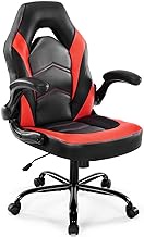 DUMOS Ergonomic Computer Gaming Chair - Home Office Desk with PU Leather Lumbar Support, Height Adjustable Big and Tall Video Game with Flip-up Armrest, Swivel Wheels for Adults and Teens