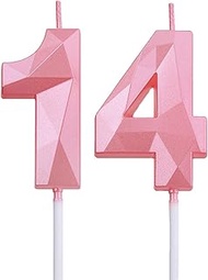 2 inch Pink 14 & 41 Birthday Candles, 3D Diamond Number 14th & 41st Cake Topper for Boys Girls Birth