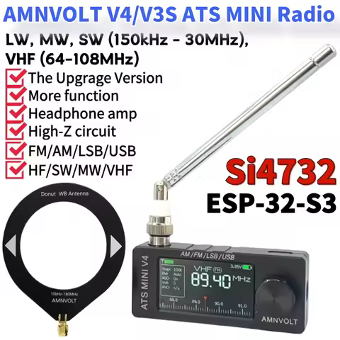 AMNVOLT V4 ATS MINI SI4732 Radio ALL Band DSP Radio FM AM SSB LSB USB Receiver V3S Radio With Hi-Z H