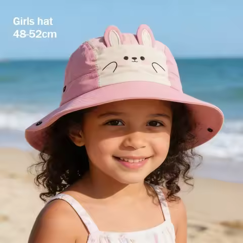 Baby Kids Cartoon Rabbit Fisherman Hat 48-52cm 2-6 Years Summer Sun Hat Toddler Bucket Cap Outdoor B