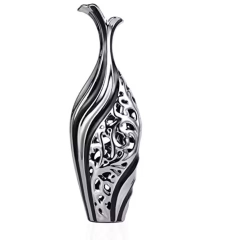19 inch Tall Floor vase Black and Silver Ceramic vase Pottery Decorative vase Unique Pampas Grass va