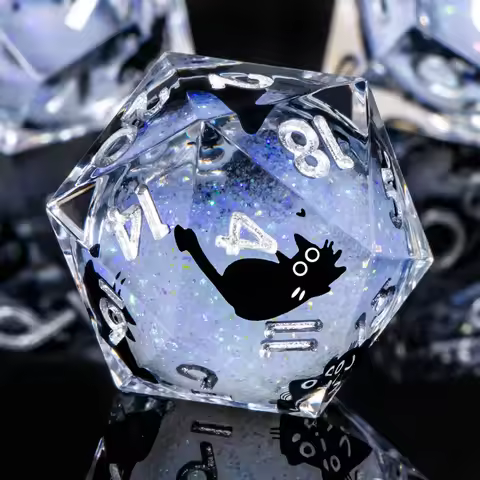 Cat Liquid Core Dice Set DND, Sharp Edge Resin Dungeon and Dragon Dice Set, RPG Role Playing D and D