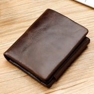 Men's wallet real cowhide zipper c0in purse short Wallet men retro genuine leather bag Credit Card Holder male wallet Three fold